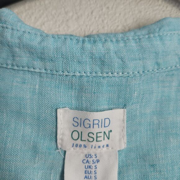 Sigrid Olsen Linen Tunic Collared Baby Blue Button Lagenlook Women's Size Small - Picture 4 of 4